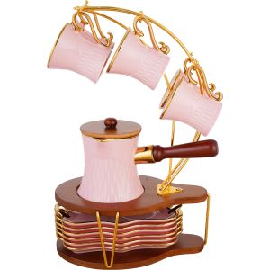 Group Tiger Porcelain Coffee Cup Set, 13 Pieces, with Stand - Pink Gold