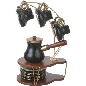 Group Tiger Porcelain Coffee Cup Set, 13 Pieces, with Stand - Black Gold