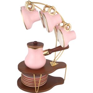 Group Tiger Porcelain Coffee Cup Set, 13 Pieces, with Stand - Rose Gold