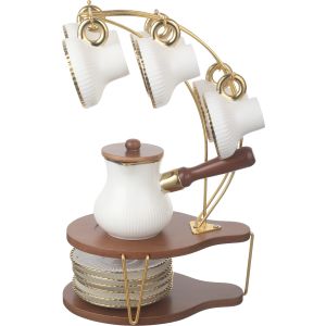 Group Tiger Porcelain Coffee Cup Set, 13 Pieces, with Stand - White Gold