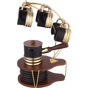 Group Tiger Porcelain Coffee Cup Set, 13 Pieces, with Stand - Black Gold
