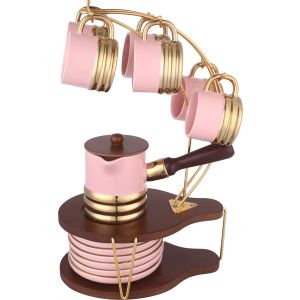 Group Tiger Porcelain Coffee Cup Set, 13 Pieces, with Stand - Rose Gold