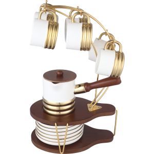 Group Tiger Porcelain Coffee Cup Set, 13 Pieces, with Stand - White Gold