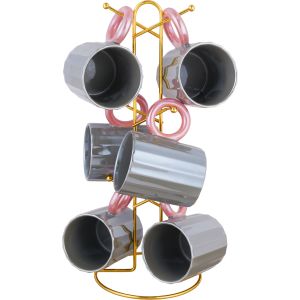 Group Tiger Porcelain Tea Mug Set, 6 Pieces, with Stand - Grey Cashmere