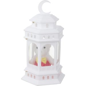 Plastic Ramadan Lantern, with Teddy Bear Inside, 25 cm, Sound and Light - White