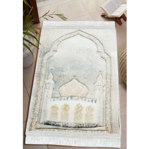 سجادة صلاه قطيفه، ظهر دوتس، 40×75 سم، 290 جرام تقريبا - بيج ابيض