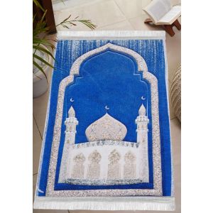 سجادة صلاه قطيفه، ظهر دوتس، 40×75 سم، 290 جرام تقريبا - ازرق بيج