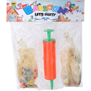 Plastic Balloons toy for Kids, 16 Pieces, with Pump - Orange Clear