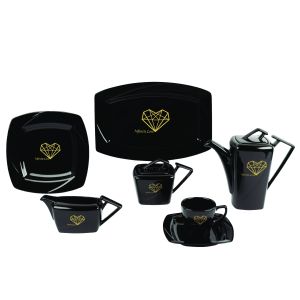 Rak Infinitr love Porcelain Cake Set, 24 Pieces - Black