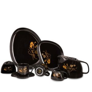 Rak Cupid Porcelain Cake Set, 24 Pieces - Black
