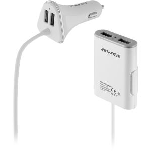 Awei C-400 Smart Car Charger with 4 USB Ports - White