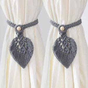 Cotton Rustic Style Curtain Tieback Set, 2 Pieces, 15x40 cm - Grey