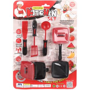Kitchen Tools Toy For Kids, 7 Pieces - Black Red