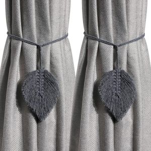 Cotton Rustic Style Curtain Tieback Set, 2 Pieces, 15x115 cm - Grey