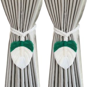 Cotton Rustic Style Curtain Tieback Set, 2 Pieces, 12x55 cm - Beige Green