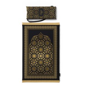 Velvet Padded Prayer Mat, 68×117 cm - Black Gold