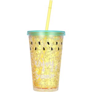 Acrylic Cup With Straw, 450 Ml - Multicolor