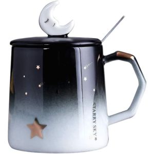 Mug with Ceramic Lid, Microwave Safe, 350 ml - Blue