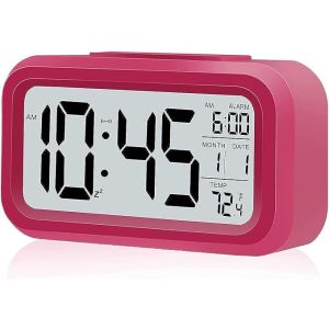 Digital Alarm Clock, LED Screen, Light Switch - Fuchsia