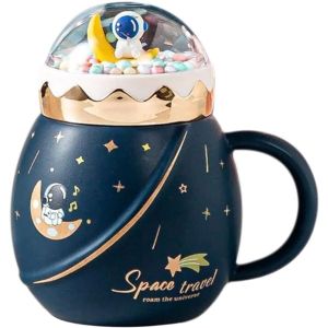 Ceramic Mug With Lid, Astronaut Design, 450Ml
