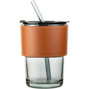 Glass Mug, With Lid And Straw, 443.6 Ml