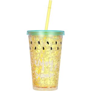 Acrylic Cup, Double Layer, With Straw, 450 Ml - Multi Color