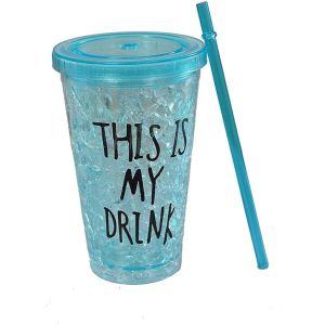 Acrylic Cup, With Straw, 500 Ml - Blue