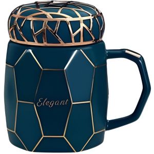 Ceramic Mug, With Acrylic Lid, 520 Ml - Dark Green