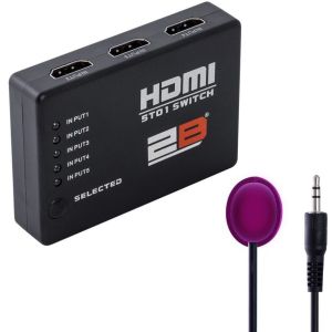 2B HDMI switch from 5 to 1, Remote Control - black