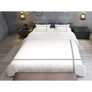 طقم كيس لحاف قطن بد ان هوم، 220×240 سم - ابيض رمادي