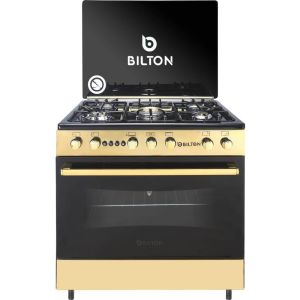 Bilton Golden Edition Gas Stove, 80 Cm, With 5 Burners, Self-Burning Stove, Grill, Lamp And Fan - Black