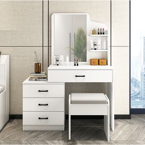 Dressing Table With MDF Wooden Chair, 110X75X40 Cm - White