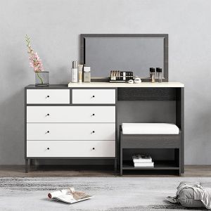 Dressing Table With MDF Wooden Chair, 140X155X45 Cm - White Gray