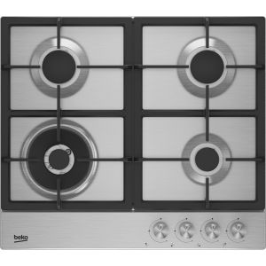 Beko HIAW64225SX Built-In Gas Cooker, 4 Burners, 60 cm, Cast Iron Holders, Auto Ignition, Full Safety - Silver