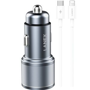 Lanex Car Charger, With Type-C To Lightning Cable, 20W - Grey