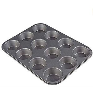 Teflon Rectangle Cup Cake Mold, 12 slot - Dark Grey