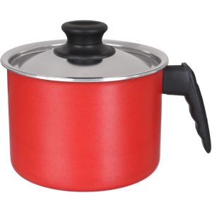 Trueval Teflon Milk Pot with Lid, 16 cm - Red