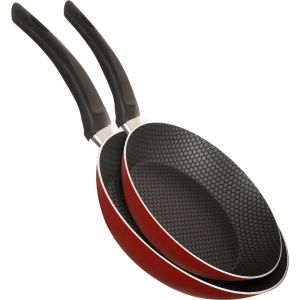Trueval Teflon Frying Pan Set, 2 Pieces - Red