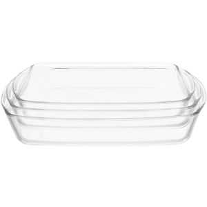 Borcam Rectangular Pyrex Oven Tray Set, 3 Pieces - Clear