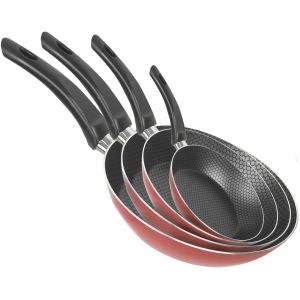 Trueval Teflon Deep Fryer Set, 4 Pieces - Red