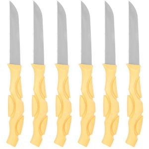 Eltawhid Stainless Steel Knife Set with Wooden Handle, 6 Pieces, 2.5 Inch - Light Orange Silver