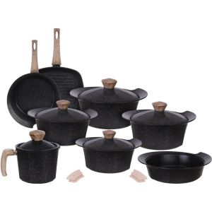 Ideal Home Granite Pot set, 17 Pieces - Black