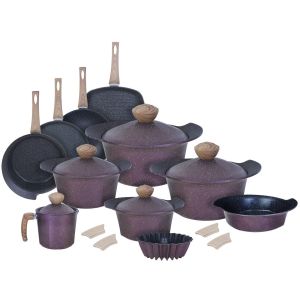 Ideal Home Granite Cookware Set, 20 Pieces - Dark Mauve