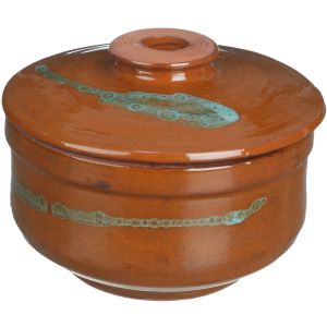 Glaze Pottery Pot with Lid, 16 cm, Height 8 cm - Brown