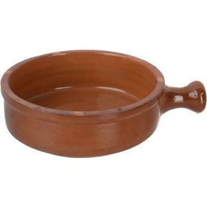 Pottery Frying Pan with Handle, 20 cm - Brown