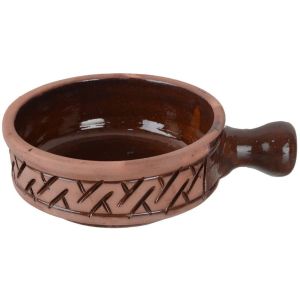 Pottery Frying Pan with Handle, 17 cm