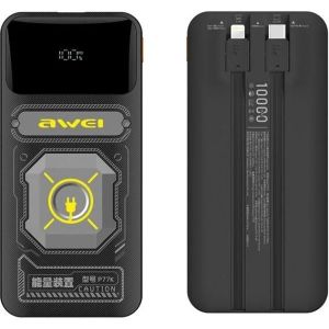 Awei Power Bank, Fast Charging, 22.5W, 10000mAh, P77K - Black