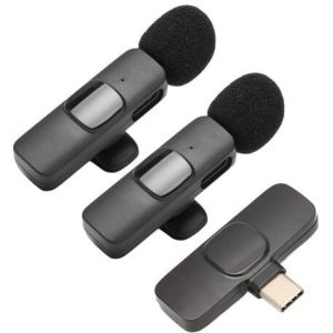 Wireless Microphone, Type C, Auto Sync Play, Noise Canceling Microphone, With Clip - Black