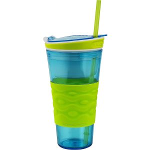 Snackeez Plastic Cup With Straw, 454 Gm - Multicolor