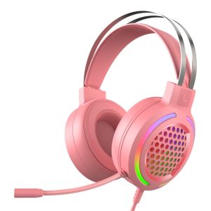 Forev FV-G99 Gaming Headset, Noise Cancelling, Microphone, RGB Lighting - Pink